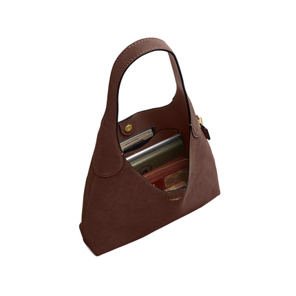 Coach Women's Brooklyn Shoulder Bag 28 Suede/Brass/Dark Chocolate