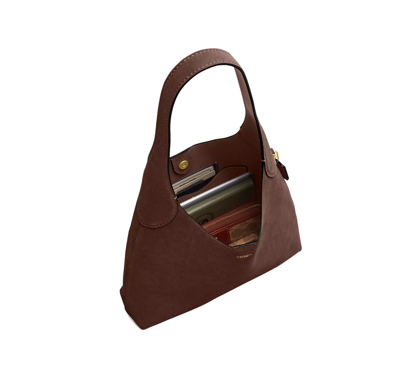 Coach Women's Brooklyn Shoulder Bag 28 Suede/Brass/Dark Chocolate