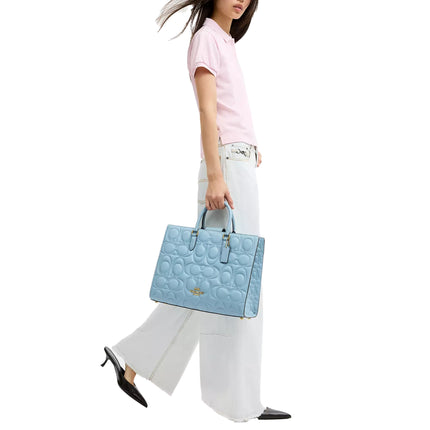 Coach Women's Maggie Tote Bag In Signature Leather Gold/Azure