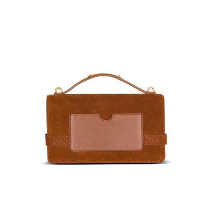 Balmain Women's Suede B-Buzz Shoulder 24 Bag Brown