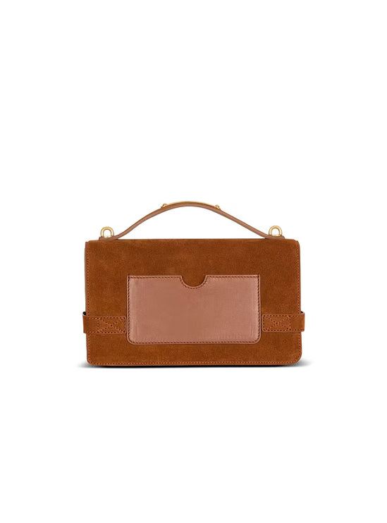 Balmain Women's Suede B-Buzz Shoulder 24 Bag Brown