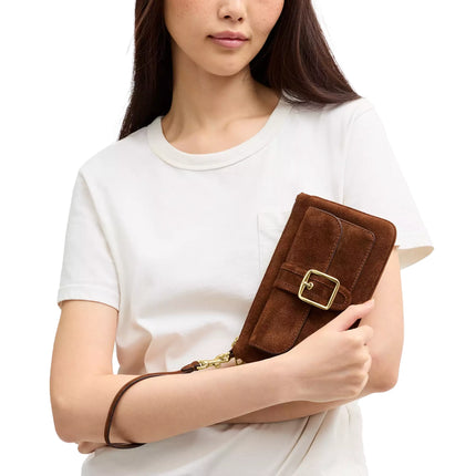 Coach Women's Ashton Wristlet Suede/Gold/Warm Brown