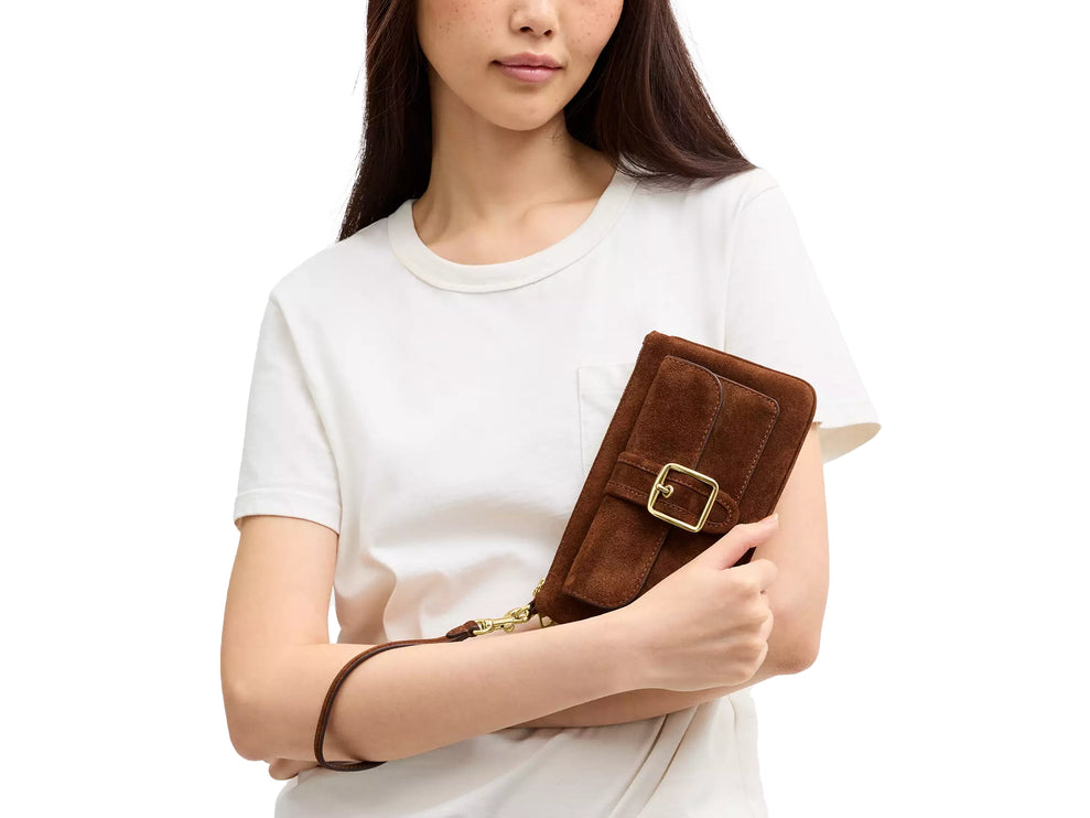 Coach Women's Ashton Wristlet Suede/Gold/Warm Brown