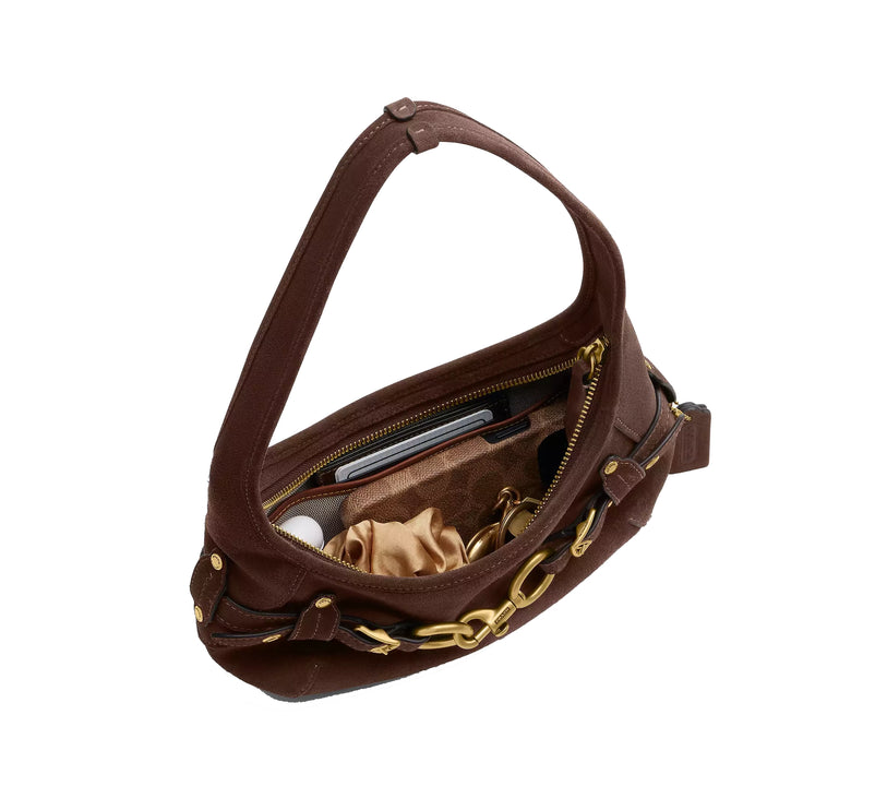 Coach Women's Belted Ergo Shoulder Bag 26 Suede/Brass/Dark Chocolate