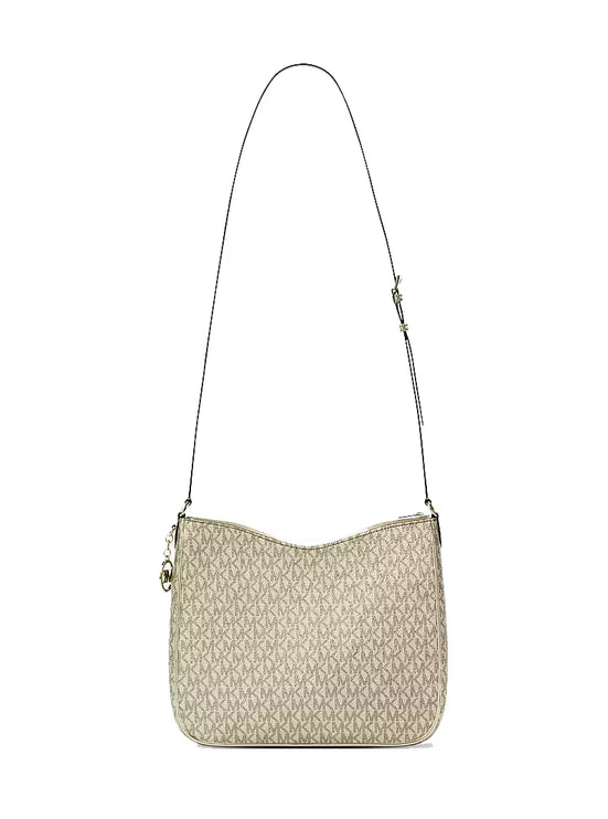 Michael Kors Women's Nayla Medium Metallic Signature Logo Messenger Bag Pale Gold