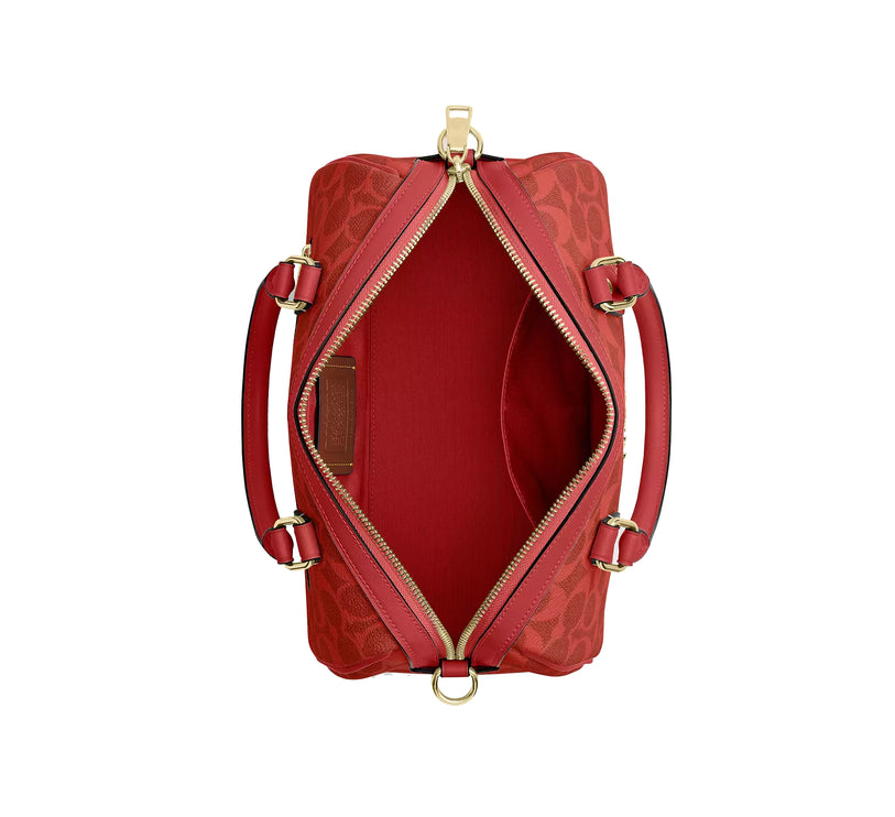 Coach Women's Rowan Satchel Bag In Signature Canvas Gold/Crimson