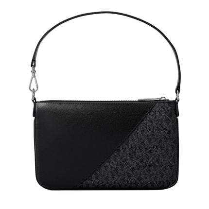 Michael Kors Women's Jet Set Travel Small Signature Logo and Smooth Wristlet Silver/Black