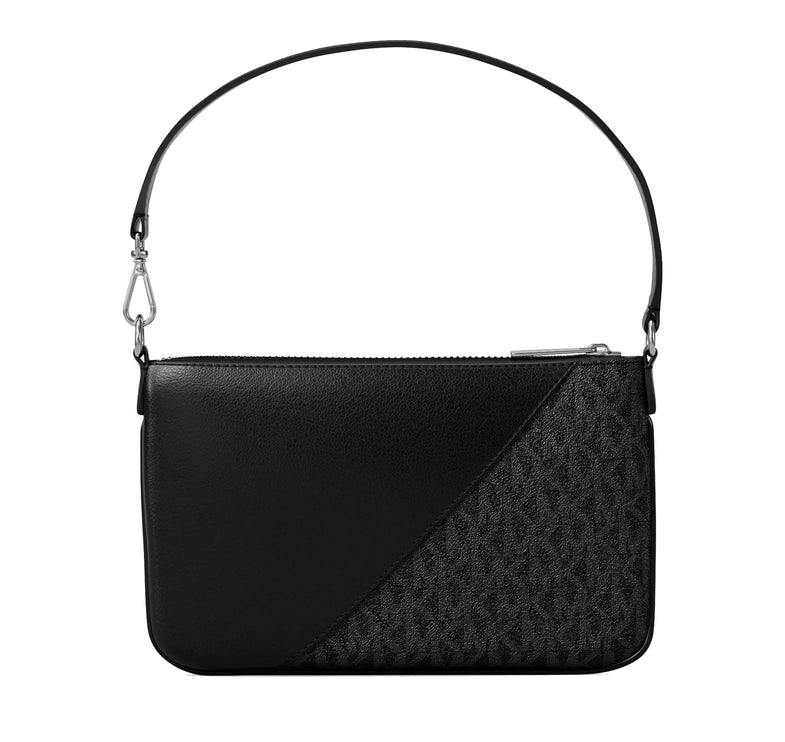 Michael Kors Women's Jet Set Travel Small Signature Logo and Smooth Wristlet Silver/Black