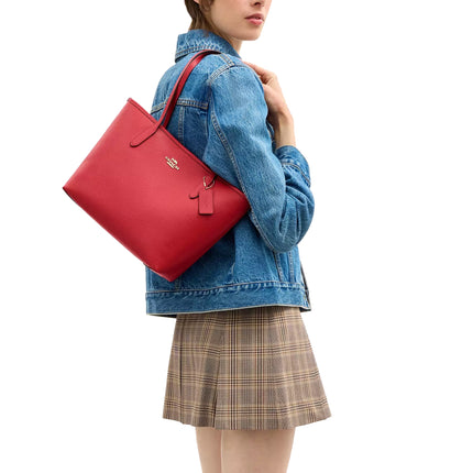 Coach Women's Medium City Tote Bag Gold/Bright Cardinal