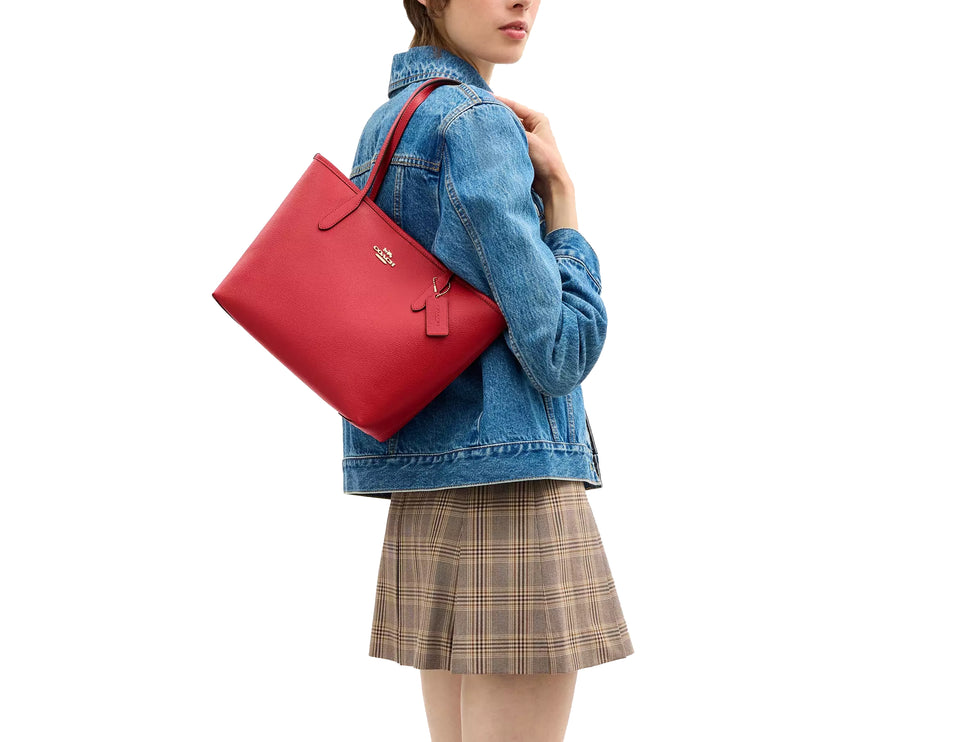 Coach Women's Medium City Tote Bag Gold/Bright Cardinal