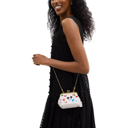 Coach Women's Disney X Coach Kisslock Frame Bag 10 With Sticker Print Brass/Chalk Multi