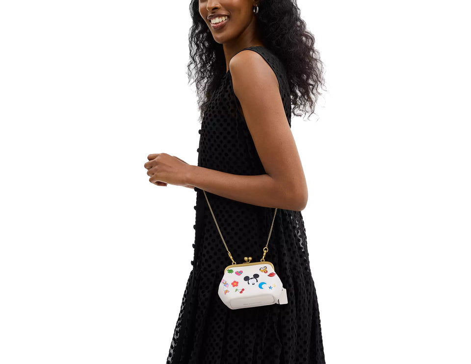 Coach Women's Disney X Coach Kisslock Frame Bag 10 With Sticker Print Brass/Chalk Multi