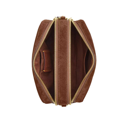 Coach Women's Mini Carey Crossbody Bag Suede/Gold/Warm Brown