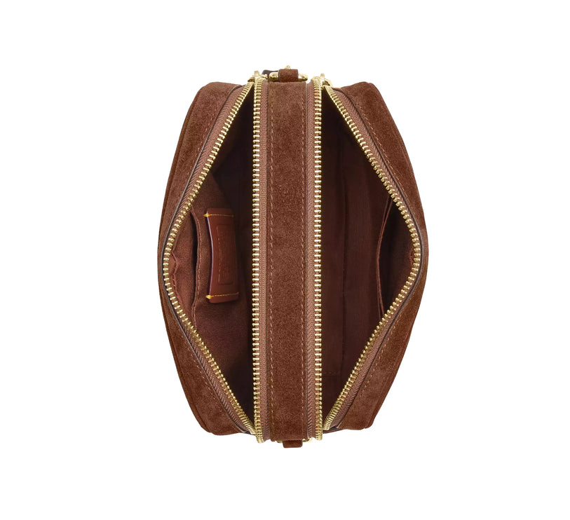 Coach Women's Mini Carey Crossbody Bag Suede/Gold/Warm Brown