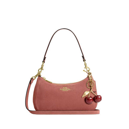 Coach Women's Teri Shoulder Bag Suede/Gold/Blush Pink