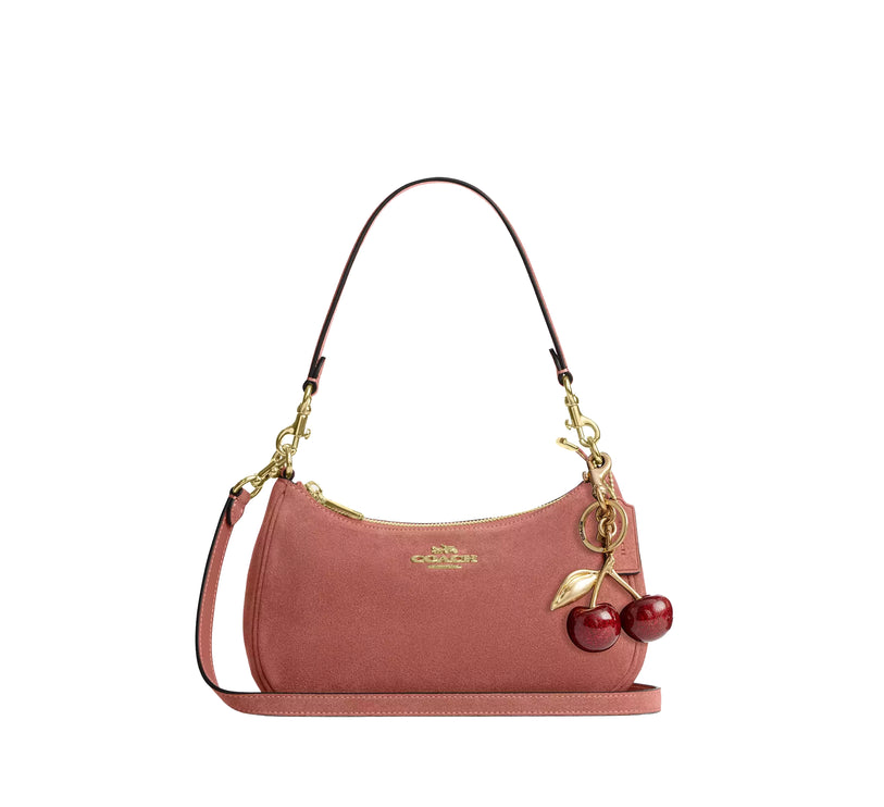 Coach Women's Teri Shoulder Bag Suede/Gold/Blush Pink