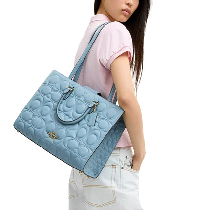 Coach Women's Maggie Tote Bag In Signature Leather Gold/Azure