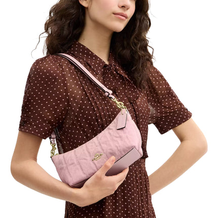 Coach Women's Caitlin Shoulder Bag In Regenerative Cotton With Quilting And Charm Gold/Light Pink