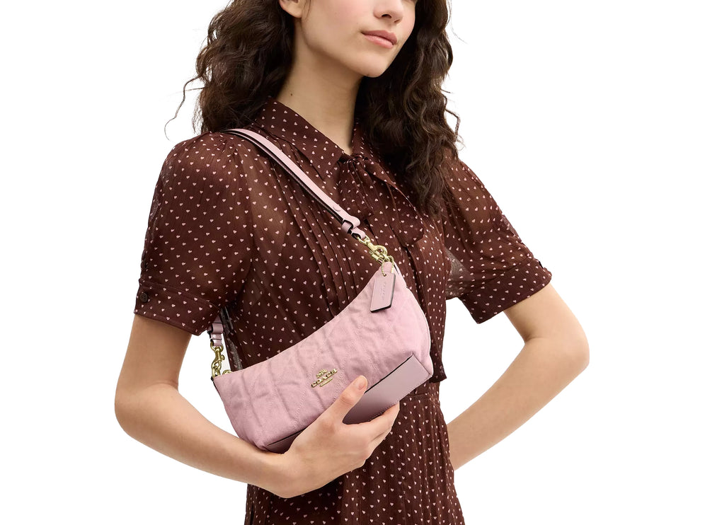 Coach Women's Caitlin Shoulder Bag In Regenerative Cotton With Quilting And Charm Gold/Light Pink