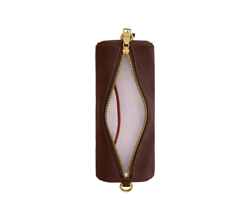 Coach Women's Barrel Bag Suede/Brass/Dark Chocolate