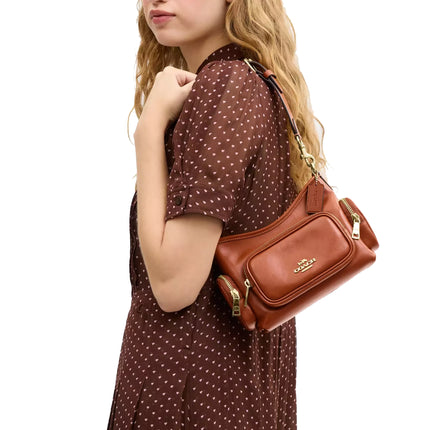 Coach Women's Laurel Shoulder Bag 22 With Pockets Gold/Cinnamon
