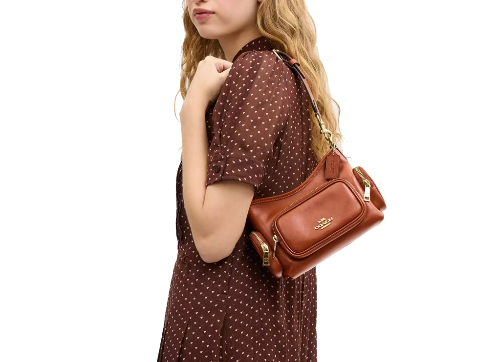 Coach Women's Laurel Shoulder Bag 22 With Pockets Gold/Cinnamon