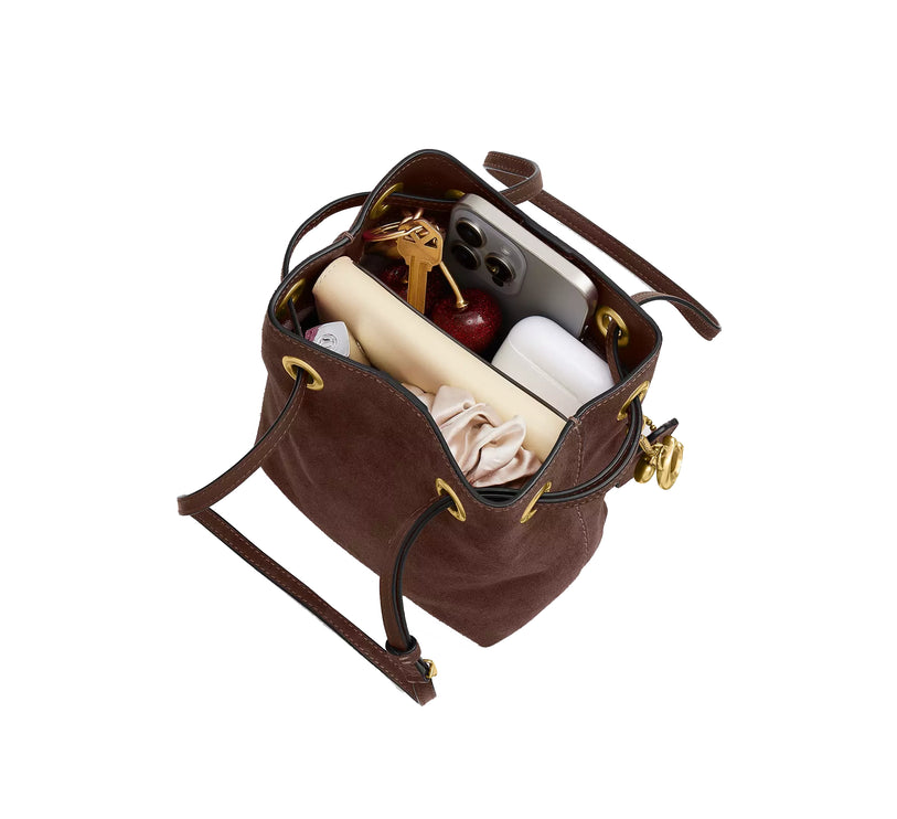 Coach Women's Jade Drawstring Bag Suede/Brass/Dark Chocolate