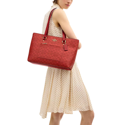 Coach Women's Station Tote Bag In Signature Canvas Gold/Crimson