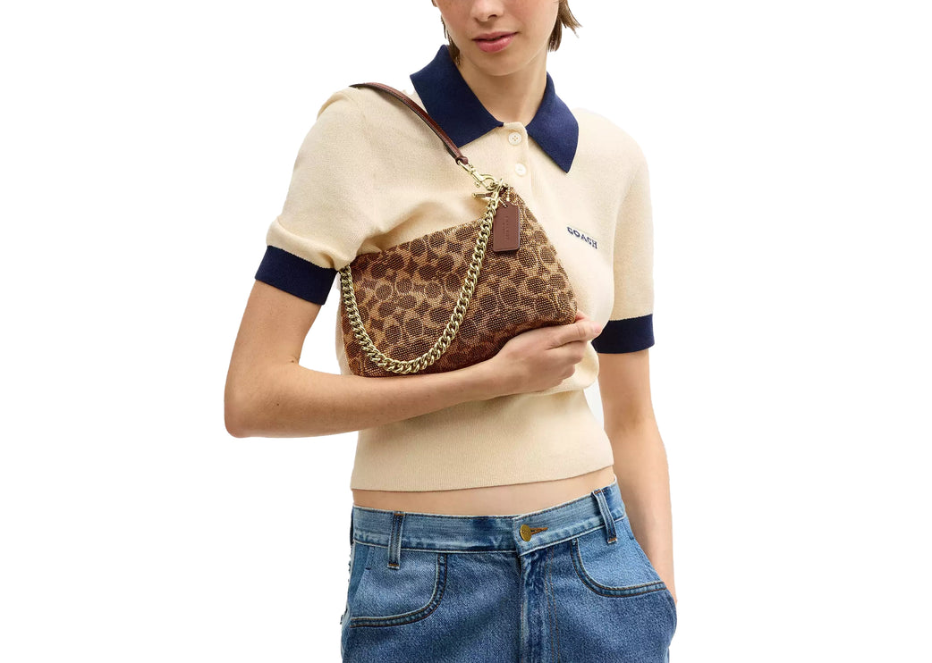 Coach Women's Teri Shoulder Bag In Signature Satin Gold/Tan