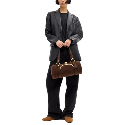 Coach Women's Kisslock Barrel Bag Brass/Dark Chocolate