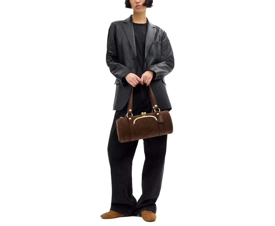 Coach Women's Kisslock Barrel Bag Brass/Dark Chocolate