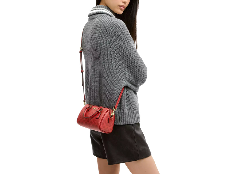 Coach Women's Mini Rowan Crossbody Bag In Signature Canvas Gold/Crimson