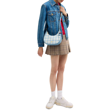 Coach Women's Emily Shoulder Bag With Gingham Print And Charm Gold/Blue Multi