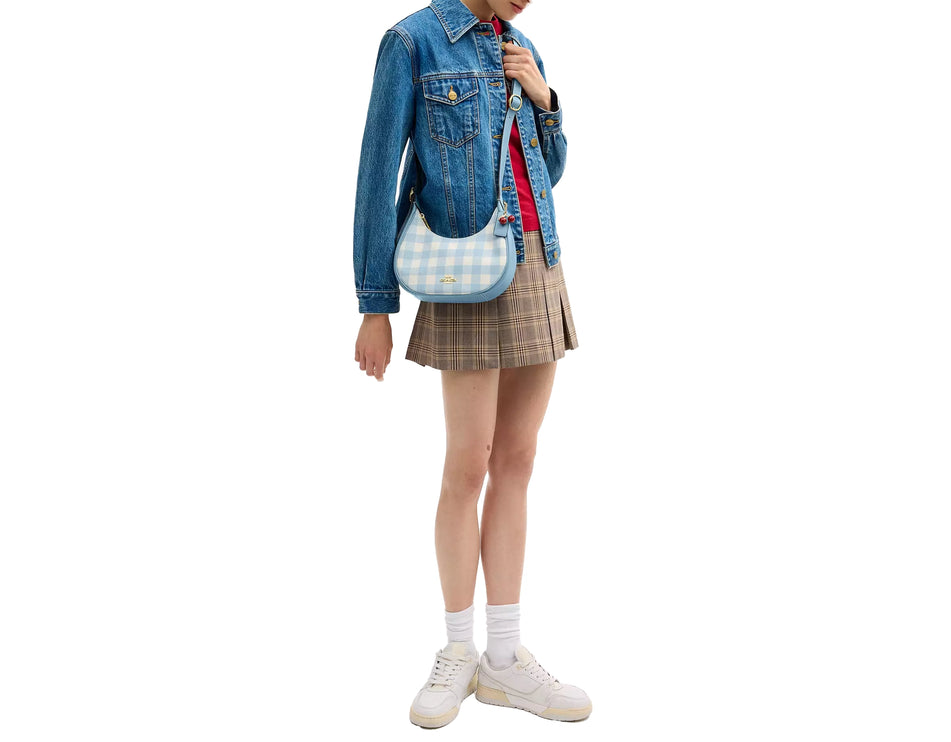 Coach Women's Emily Shoulder Bag With Gingham Print And Charm Gold/Blue Multi