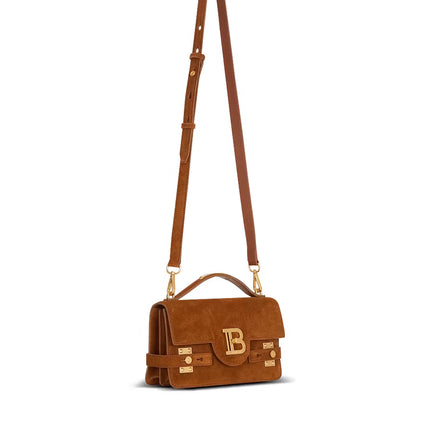 Balmain Women's Suede B-Buzz Shoulder 24 Bag Brown
