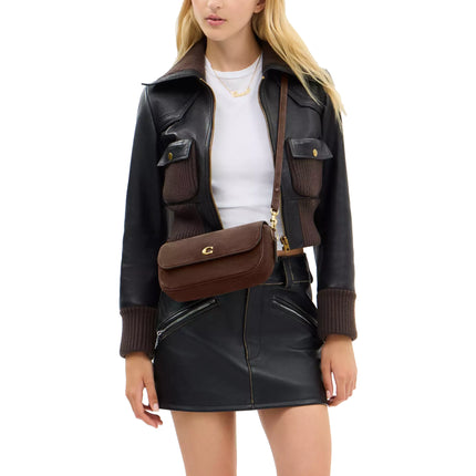 Coach Women's Brook Flap Chain Bag Suede/Brass/Dark Chocolate