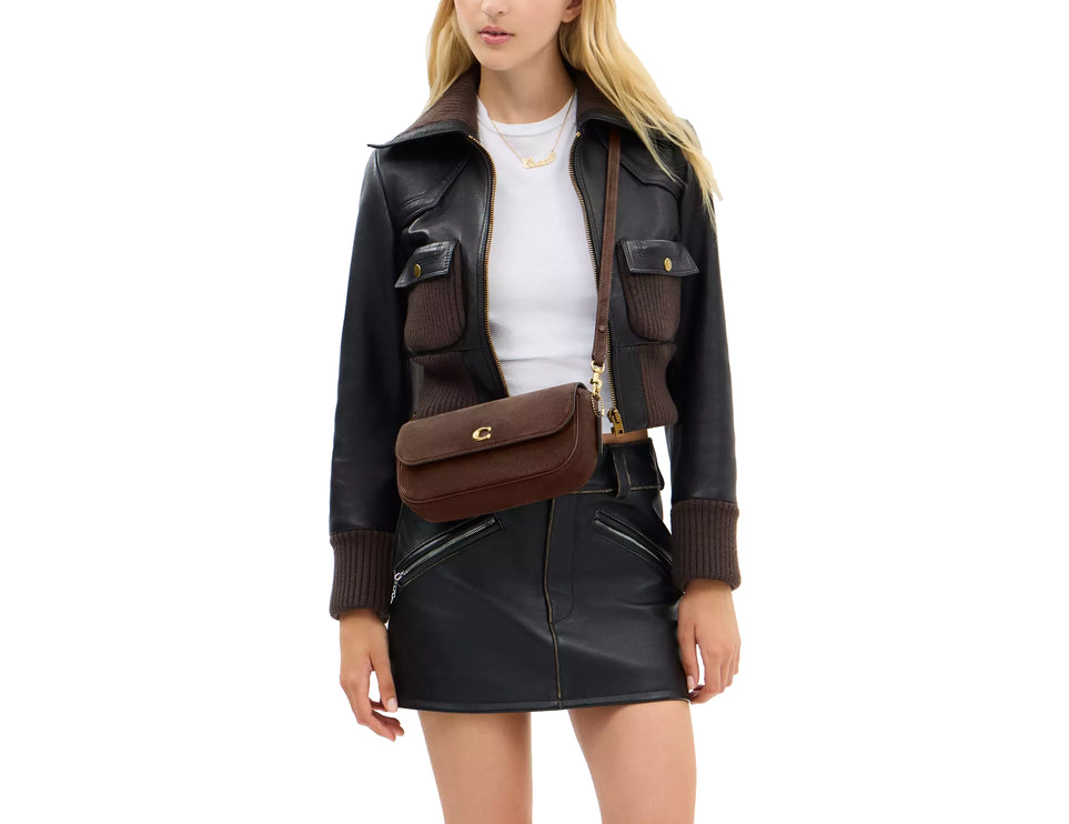 Coach Women's Brook Flap Chain Bag Suede/Brass/Dark Chocolate