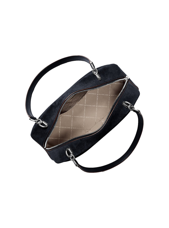 Michael Kors Women's Cecily Medium Suede Shoulder Bag Navy/Silver