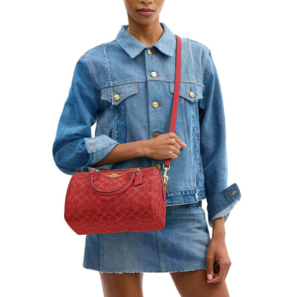 Coach Women's Rowan Satchel Bag In Signature Canvas Gold/Crimson