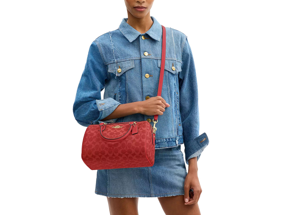Coach Women's Rowan Satchel Bag In Signature Canvas Gold/Crimson