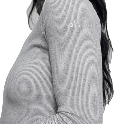 alo Women's Seamless Two Tone Rib Jacket Light Misty Grey Heather