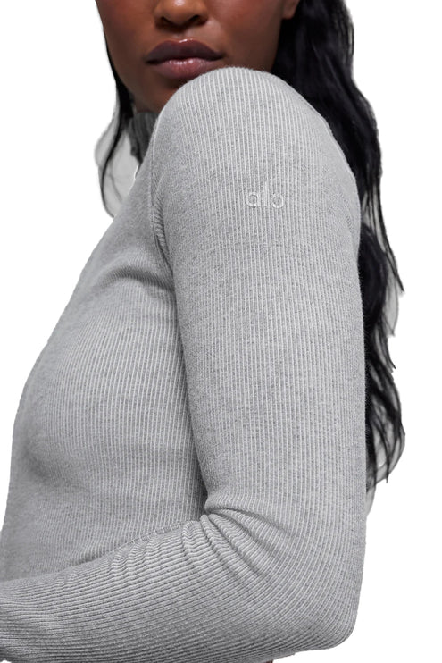 alo Women's Seamless Two Tone Rib Jacket Light Misty Grey Heather