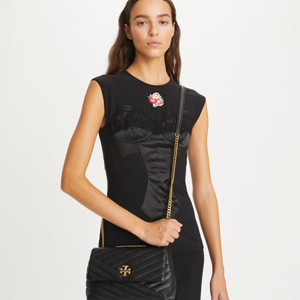 Tory Burch Women's Small Kira Chevron Convertible Shoulder Bag Black