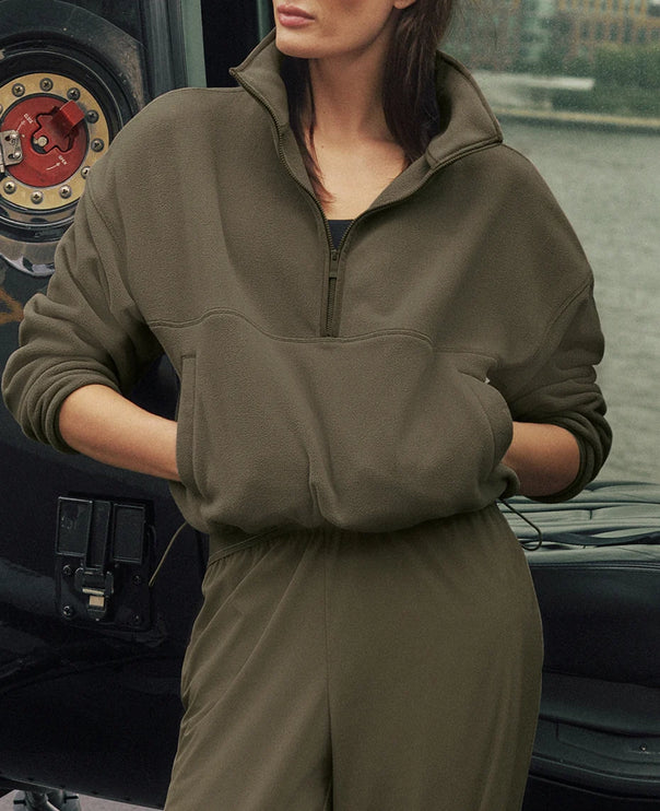 alo Women's Polar Fleece Retreat Cover Up Olive Tree