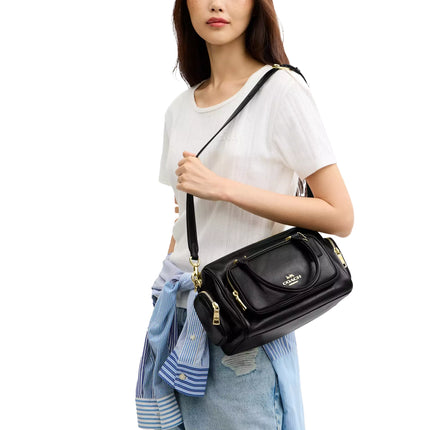 Coach Women's Rowan Satchel Bag With Pockets Gold/Black