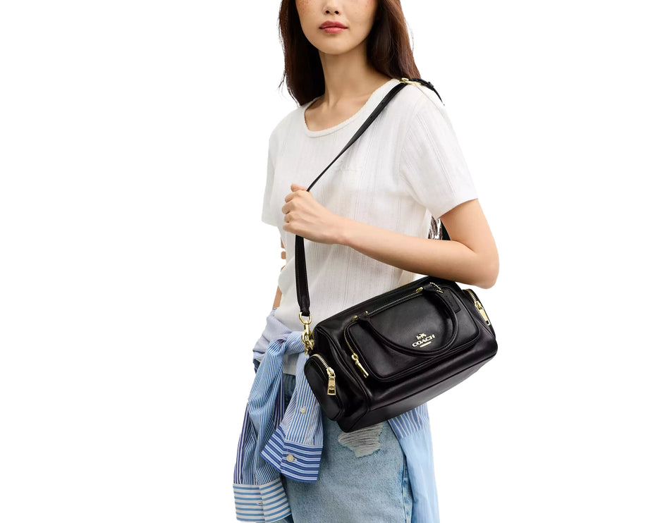 Coach Women's Rowan Satchel Bag With Pockets Gold/Black