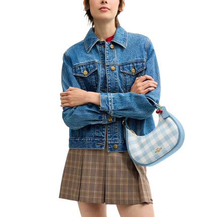 Coach Women's Emily Shoulder Bag With Gingham Print And Charm Gold/Blue Multi