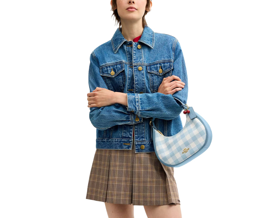 Coach Women's Emily Shoulder Bag With Gingham Print And Charm Gold/Blue Multi