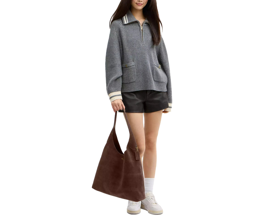 Coach Women's Brooklyn Shoulder Bag 39 Suede/Brass/Dark Chocolate