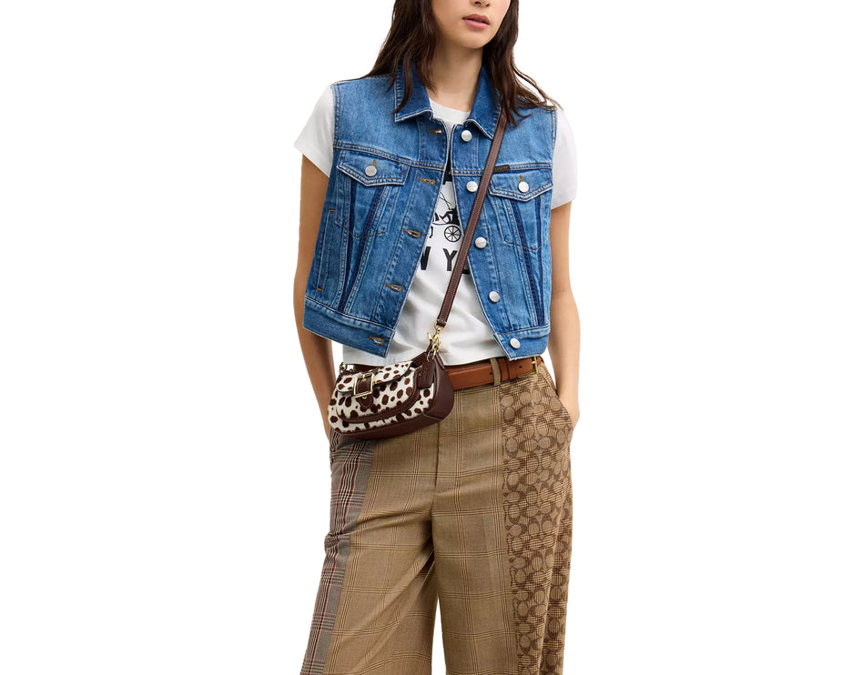 Coach Women's Ashton Mini Shoulder Bag In Haircalf Gold/Dark Brown Chalk